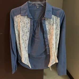 Button down lace/denim top